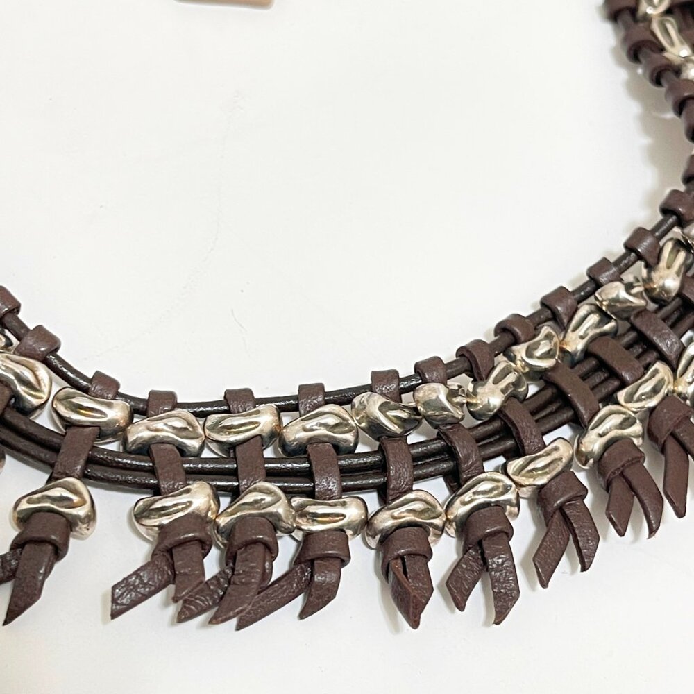 UNO DE 50 ROCK CROCO Braided Leather Fringe BOHO Silver Bezel Statement Necklace - Picture 7 of 11